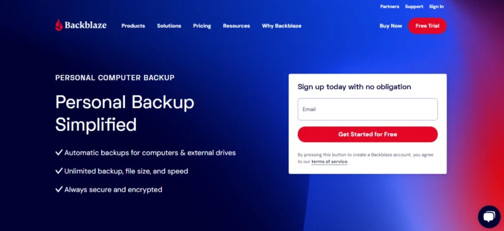 Screenshot of the Backblaze homepage.