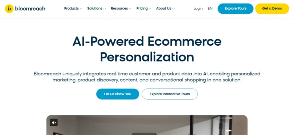 Screenshot of Bloomreach's homepage showcasing its personalized customer experience platform.