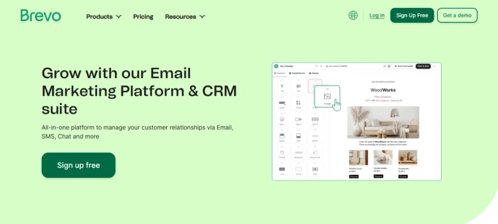 Screenshot of the Brevo homepage, showcasing the interface and features of the email marketing platform.